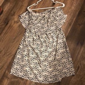 Strapless black and white dress.